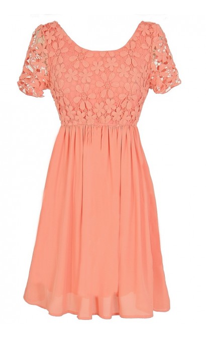 Flower Web Crochet Lace Dress in Orange Peach